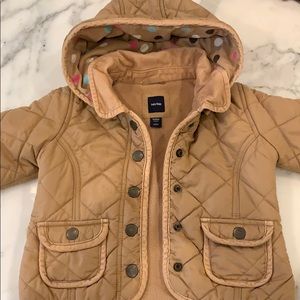 Fleeced lined quilted jacket with removable hood
